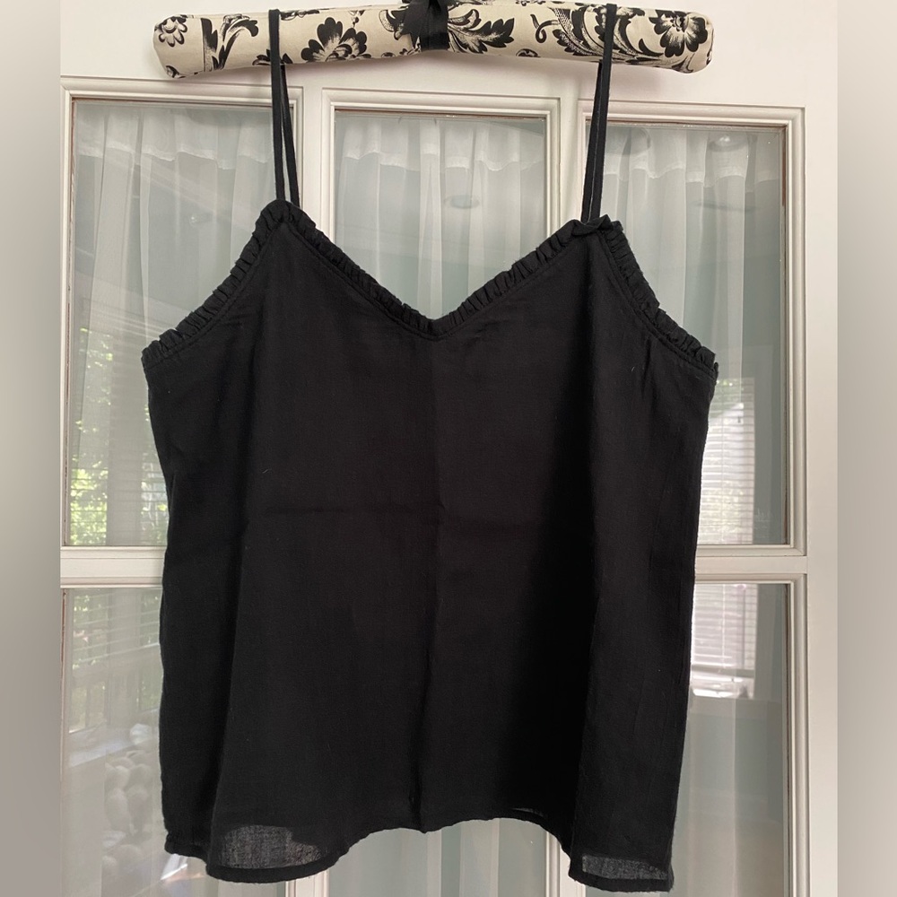 Black V-Neck Cami Top with ruffle trim